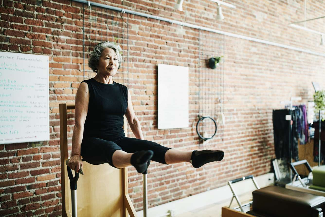 Healthy older woman exercising