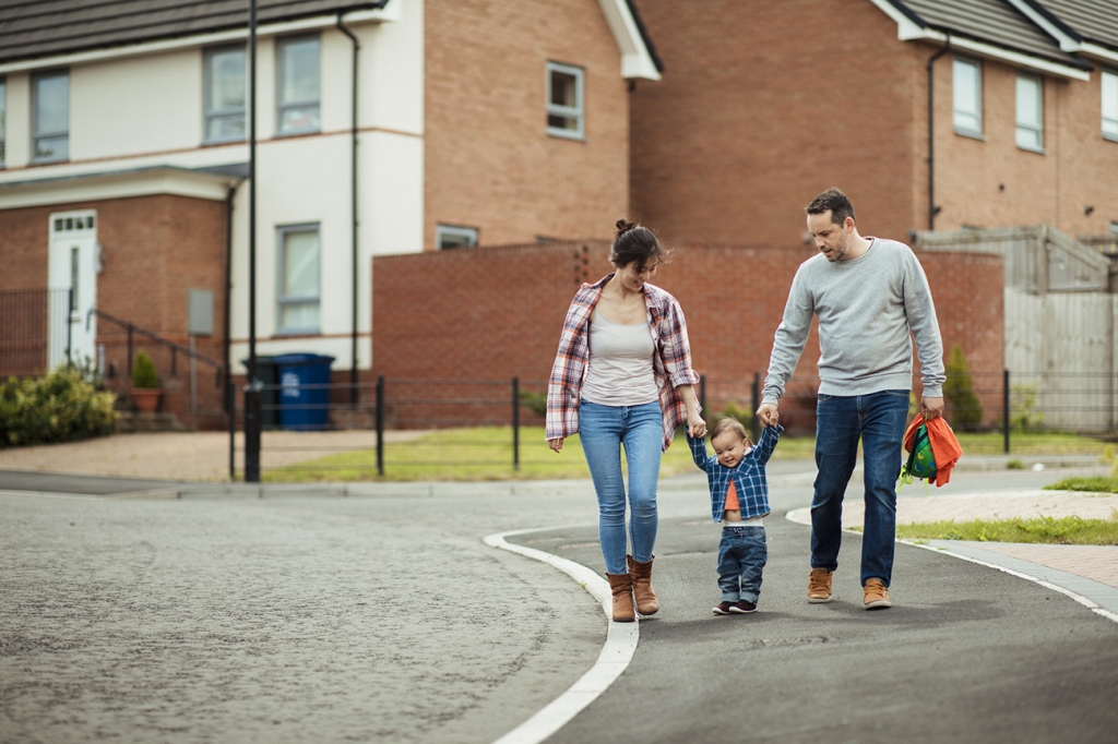 Happy family walking together