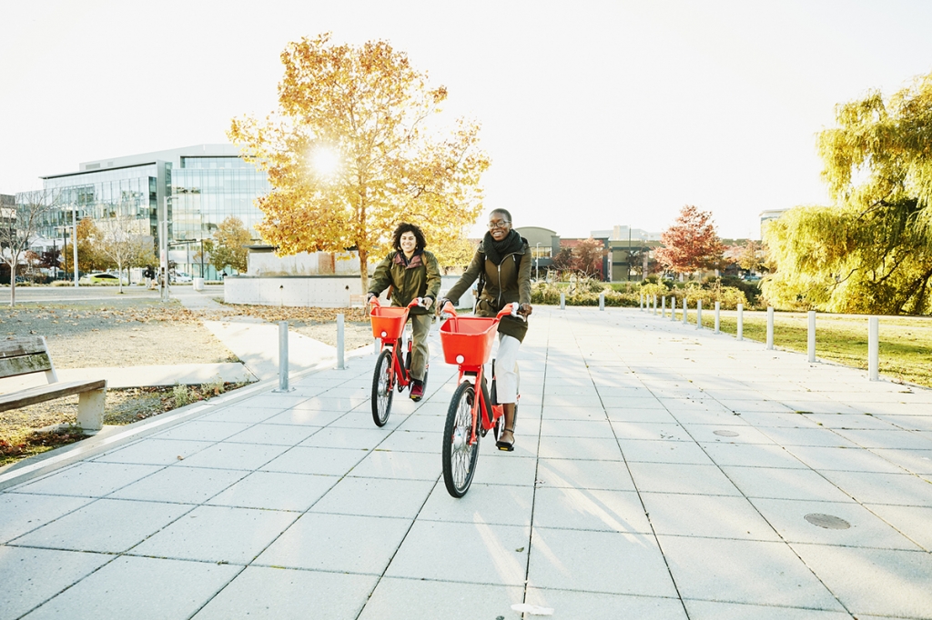 Young adults on bicycles
