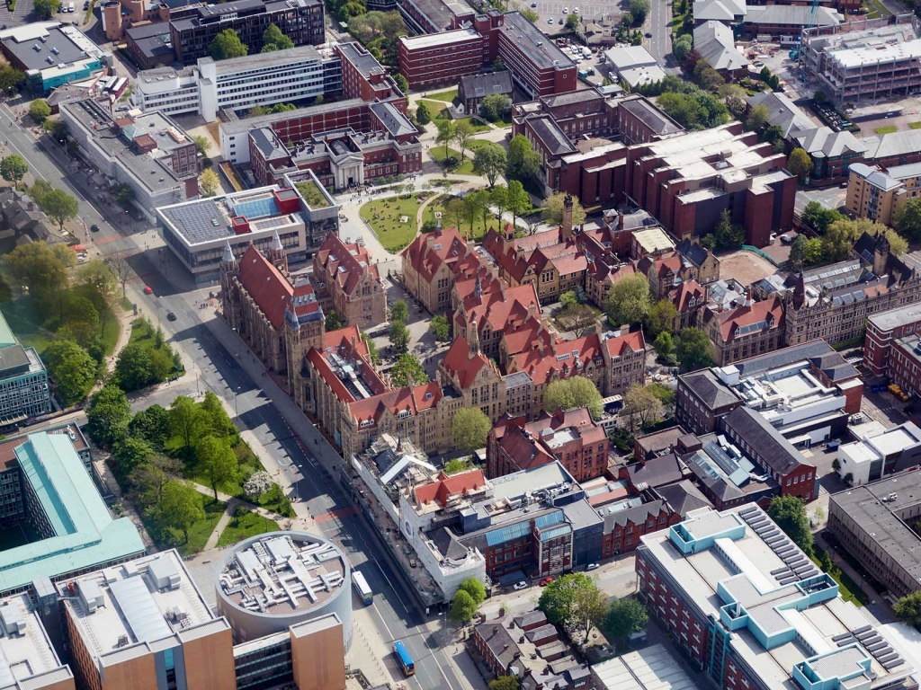Aerial view of the University of Manchester