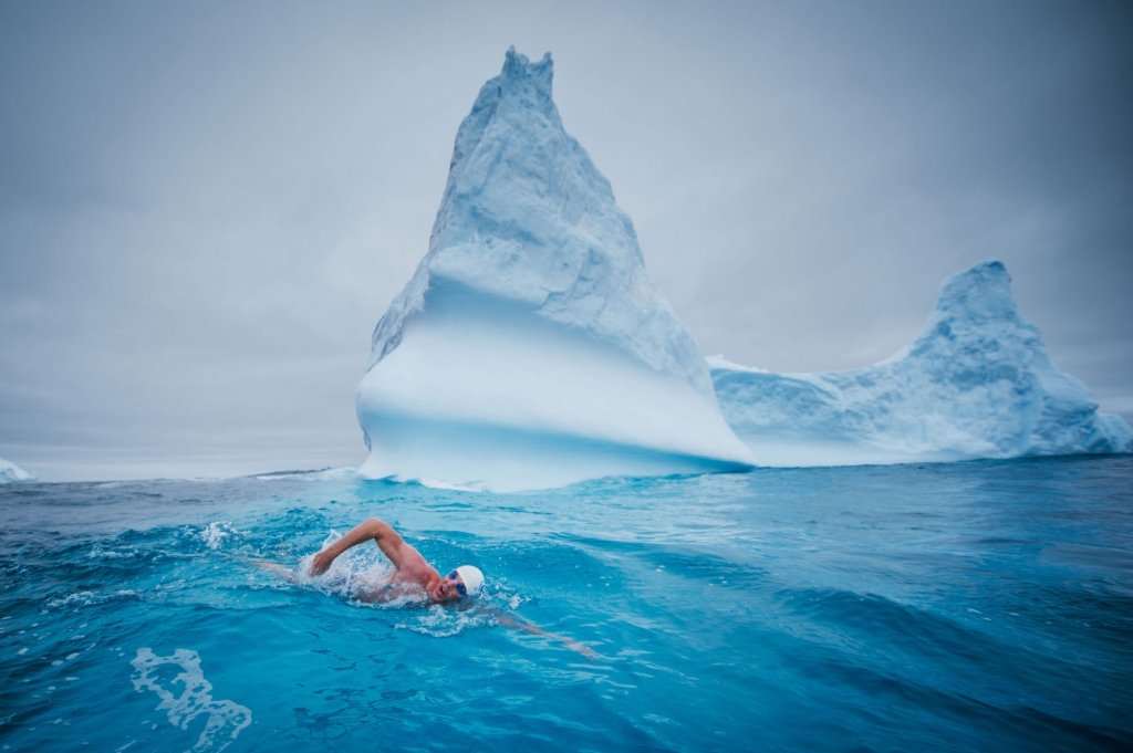 Swimmer in an icy sea